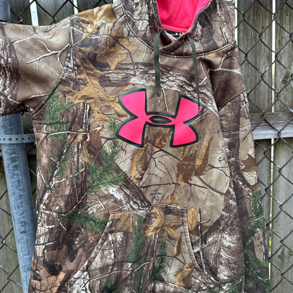 Under Armour Brown Camo Hoodie with Pink Lining
